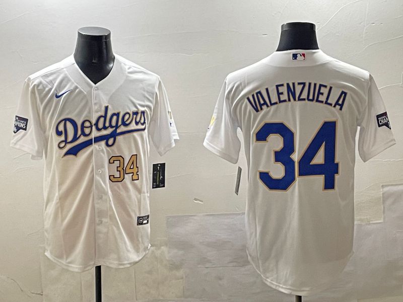 Men Los Angeles Dodgers #34 Valenzuela White blue Gold Game 2025 Nike MLB Jersey style 14->los angeles dodgers->MLB Jersey